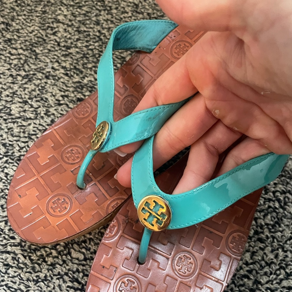 TORY BURCH Thora Wedges Teal Leather Straps Summer Women’s 9 (J) - Picture 3 of 6